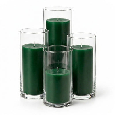 Richland Pillar Candles & Eastland Cylinder Holders Set of 4 - Dark Green