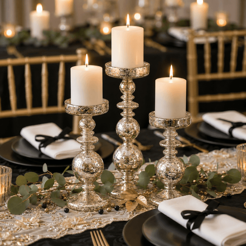 Richland Pillar Holder Unique Mercury Bubble - 11" - Set of 6 - thumbnail number 6
