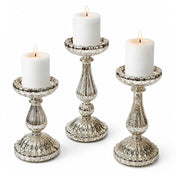 Richland Ribbed Unique Mercury Glass Pillar Candle Holder Set of 3 - thumbnail number 3
