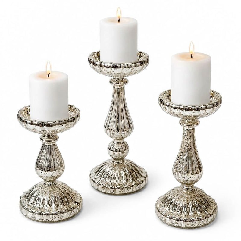 Richland Ribbed Unique Mercury Glass Pillar Candle Holder Set of 3 - thumbnail number 3