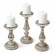 Richland Ribbed Unique Mercury Glass Pillar Candle Holder Set of 3 - thumbnail number 2