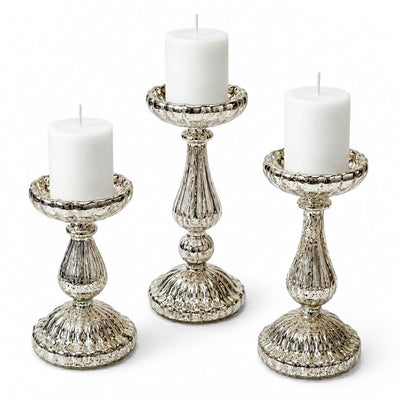 Richland Ribbed Unique Mercury Glass Pillar Candle Holder Set of 3 - thumbnail number 2