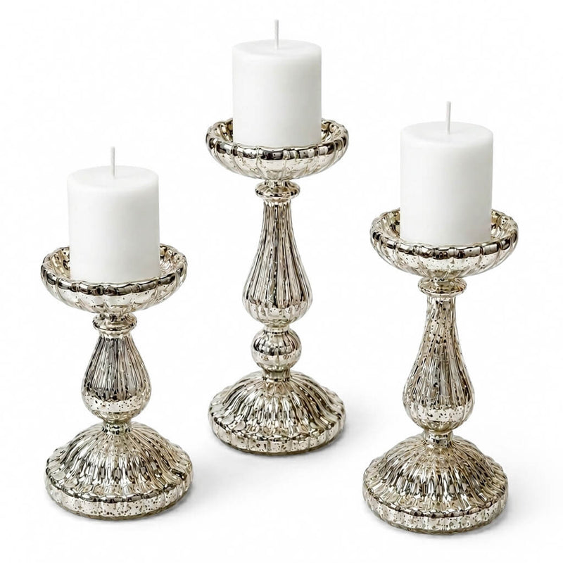 Richland Ribbed Unique Mercury Glass Pillar Candle Holder Set of 3 - thumbnail number 2