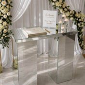 Mirrored rectangular pedestal table with guest book and sign for wedding - thumbnail number 5