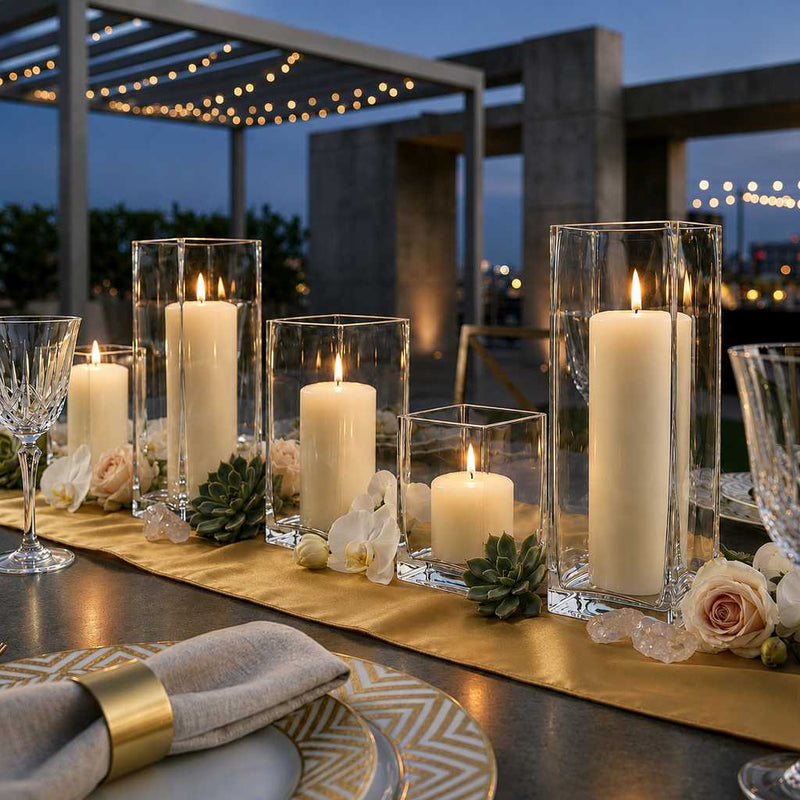 Richland Pillar Candle 9" & Eastland Square Holder 12" Set of 12 - Ivory - thumbnail number 5