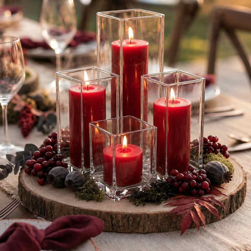 Richland Pillar Candle 3" & Eastland Square Holder 6" Set of 12 - Red - thumbnail number 3