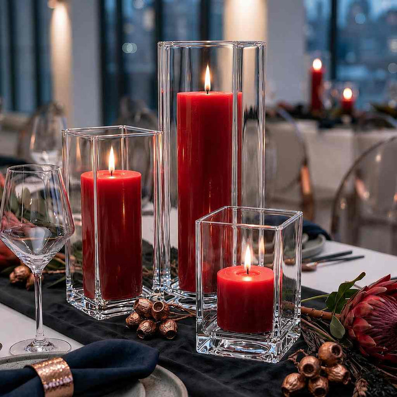 Richland Pillar Candle 3" & Eastland Square Holder 6" Set of 12 - Red - thumbnail number 5