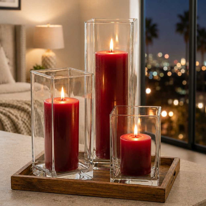 Richland Pillar Candle 3" & Eastland Square Holder 6" Set of 12 - Red - thumbnail number 6