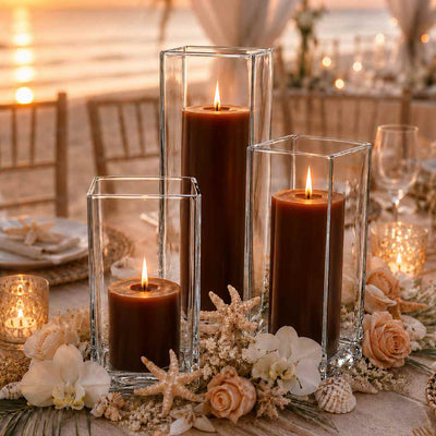 Richland Pillar Candle 3" & Eastland Square Holder 6" Set of 12 - Brown - thumbnail number 5