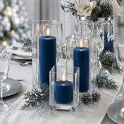 Richland Pillar Candle 9" & Eastland Square Holder 12" Set of 12 - Navy Blue - thumbnail number 4