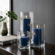 Richland Pillar Candle 9" & Eastland Square Holder 12" Set of 12 - Navy Blue - thumbnail number 6