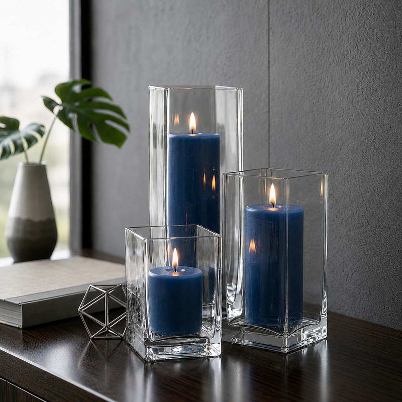 Richland Pillar Candle 9" & Eastland Square Holder 12" Set of 12 - Navy Blue - thumbnail number 6