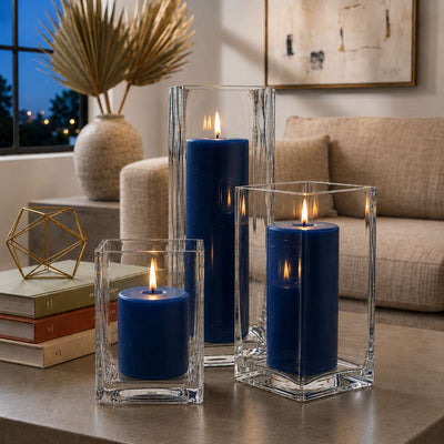 Richland Pillar Candle 9" & Eastland Square Holder 12" Set of 12 - Navy Blue - thumbnail number 7