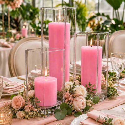 Richland Pillar Candle 3" & Eastland Square Holder 6" Set of 12 - Pink - thumbnail number 3