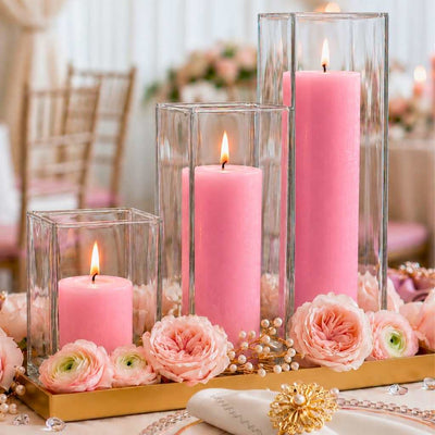 Richland Pillar Candle 3" & Eastland Square Holder 6" Set of 12 - Pink - thumbnail number 5