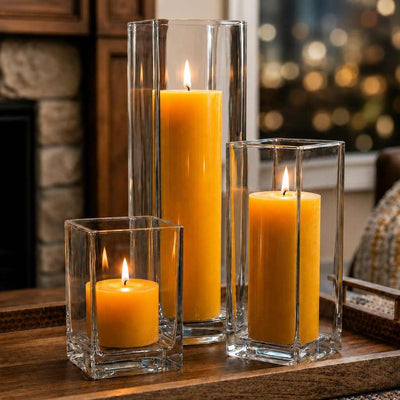 Richland Pillar Candle 9" & Eastland Square Holder 12" Set of 12 - Yellow - thumbnail number 7