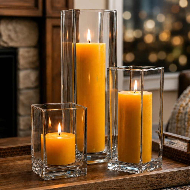 Richland Pillar Candle 9" & Eastland Square Holder 12" Set of 12 - Yellow - thumbnail number 7