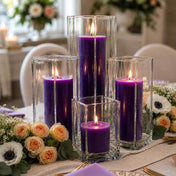 Richland Pillar Candle 9" & Eastland Square Holder 12" Set of 12 - Purple - thumbnail number 3