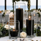 Richland Pillar Candle 9" & Eastland Square Holder 12" Set of 12 - Black - thumbnail number 3