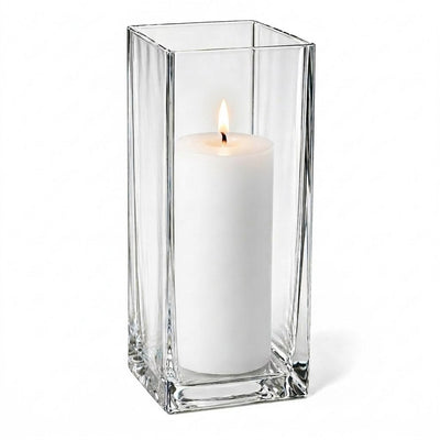 Richland Pillar Candle 9" & Eastland Square Holder 12" Set of 12 - White - thumbnail number 2