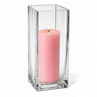 Richland Pillar Candle 9" & Eastland Square Holder 12" Set of 12 - Pink - thumbnail number 2