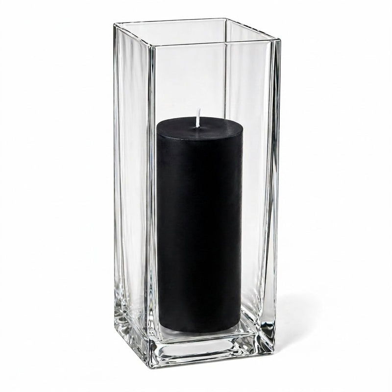 Richland Pillar Candle 9" & Eastland Square Holder 12" Set of 12 - Black - thumbnail number 1