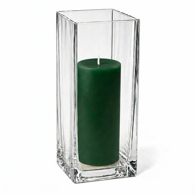 Richland Pillar Candle 9" & Eastland Square Holder 12" Set of 12 - Dark Green