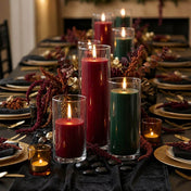 Festive table setting with red and green pillar candles in glass vases - thumbnail number 5