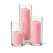 Richland Pillar Candles & Cylinder Vases Set of 3 - Pink - thumbnail number 2
