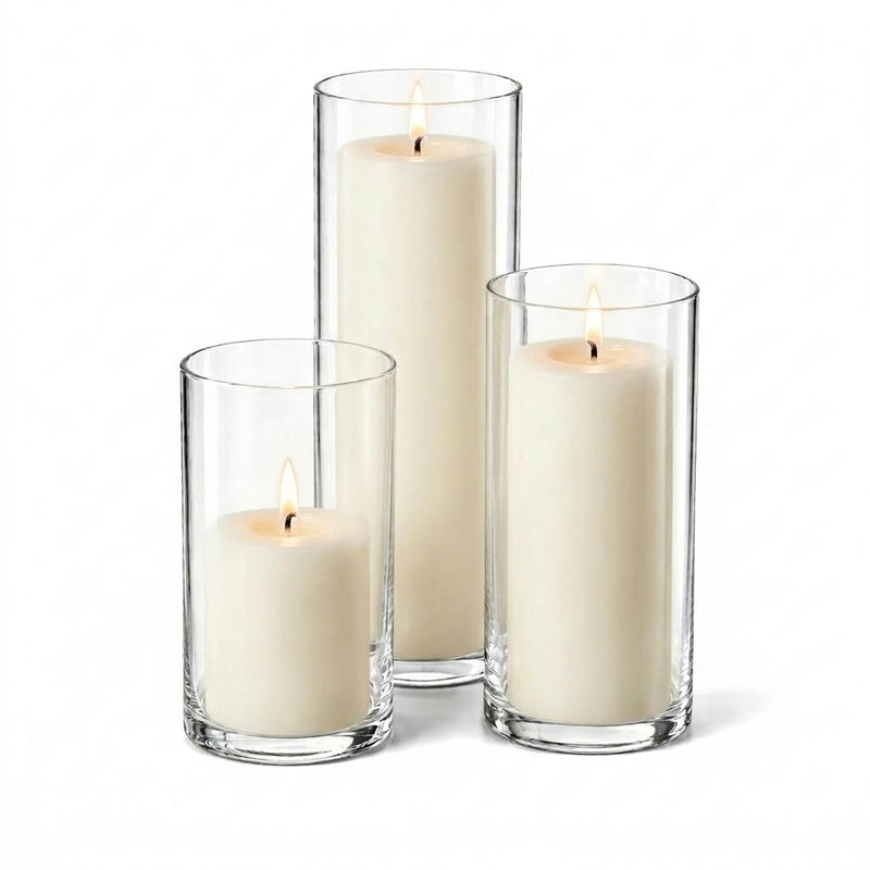 Richland Pillar Candles & Cylinder Vases Set of 3 - Light Ivory - thumbnail number 2