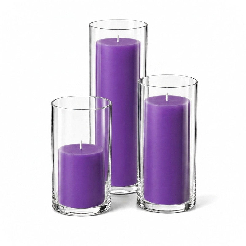 Richland Pillar Candles & Cylinder Vases Set of 12 - Purple - thumbnail number 1