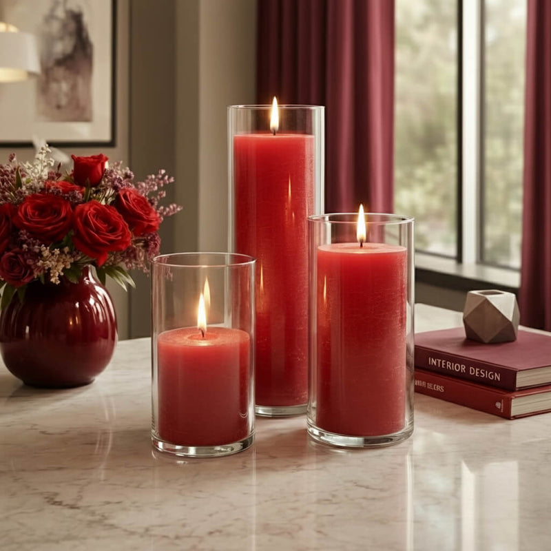 Richland Pillar Candles & Cylinder Vases Set of 12 - Red - thumbnail number 5