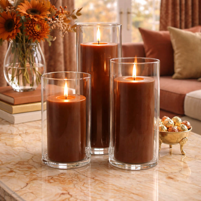 Richland Pillar Candle 9" & Eastland Cylinder Holder 10.5" Set of 12 - Brown - thumbnail number 7