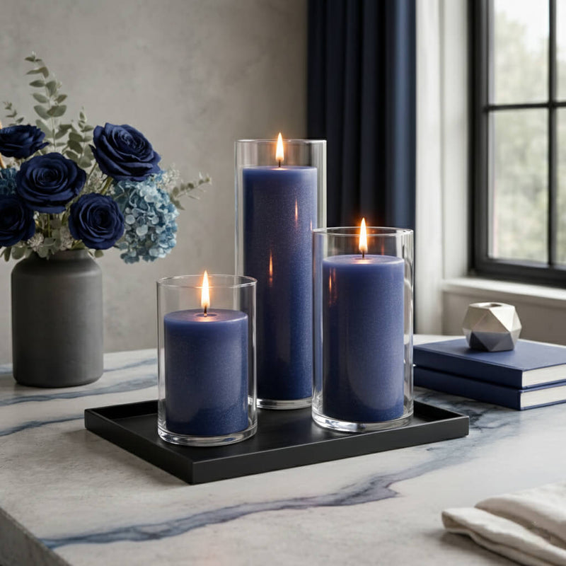 Richland Pillar Candle 3" & Eastland Cylinder Holder 6" Set of 12 - Navy Blue - thumbnail number 7