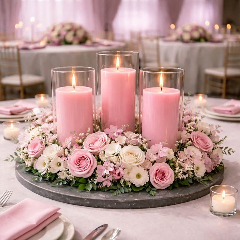 Richland Pillar Candles & Eastland Cylinder Holders Set of 4 - Pink - thumbnail number 5
