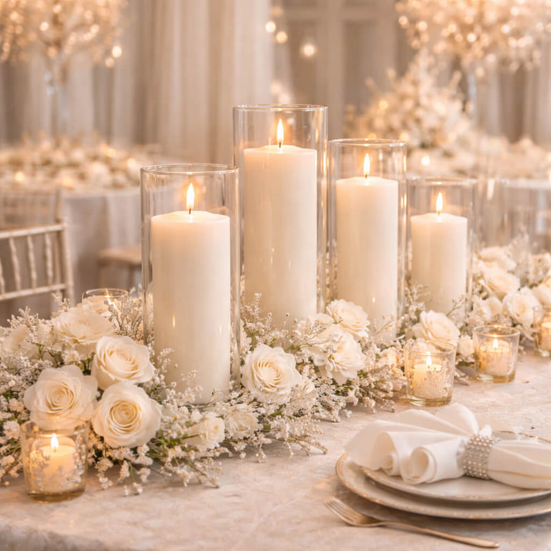 Richland Pillar Candles & Eastland Cylinder Holders Set of 48 - Light Ivory - thumbnail number 5