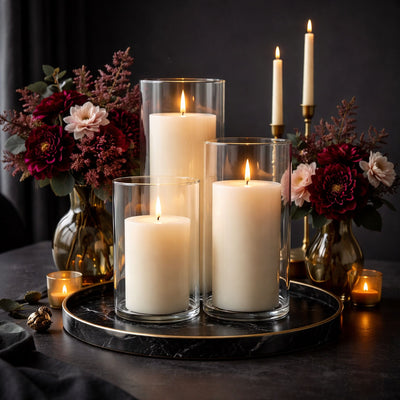 Richland Slim Pillar Candles & Cylinder Vases Set of 8 - Light Ivory - thumbnail number 6