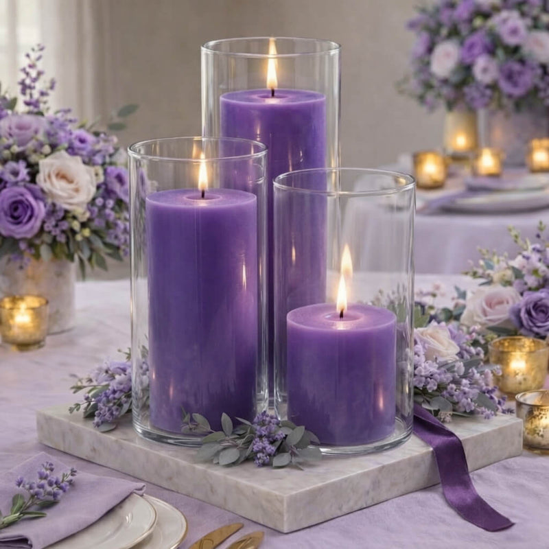Richland Pillar Candles & Cylinder Vases Set of 12 - Lavender - thumbnail number 4