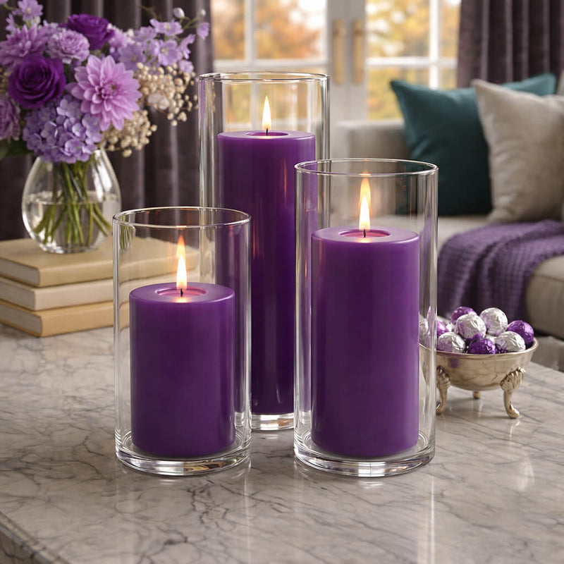 Richland Pillar Candles & Cylinder Vases Set of 3 - Purple - thumbnail number 4