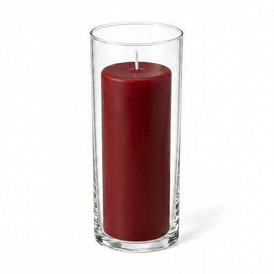 Richland Pillar Candle 9" & Eastland Cylinder Holder 10.5" Set of 12 - Red