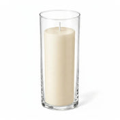 Light ivory pillar candle displayed in a transparent glass holder - thumbnail number 1