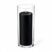 Black pillar candle inside a clear glass cylinder vase - thumbnail number 1