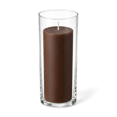 Richland Pillar Candle 9" & Eastland Cylinder Holder 10.5" Set of 12 - Brown