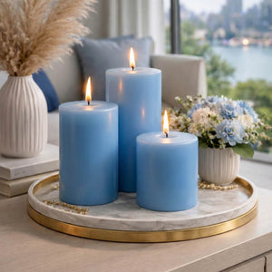 Richland Pillar Candles 3"x6" Light Blue Set of 24