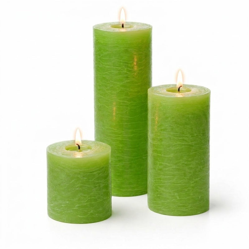 Richland Rustic Pillar Candle 3"x3", 3"x6" & 3"x9" Green Set of 3 - thumbnail number 2