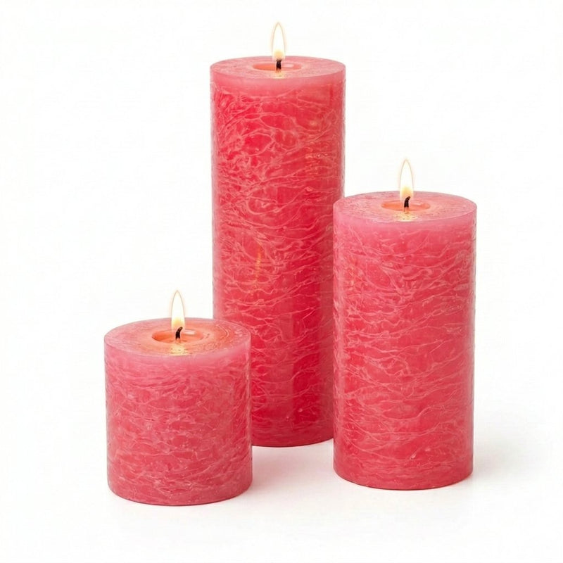 Richland Rustic Pillar Candle 3"x3", 3"x6" & 3"x9" Pink Set of 3 - thumbnail number 2