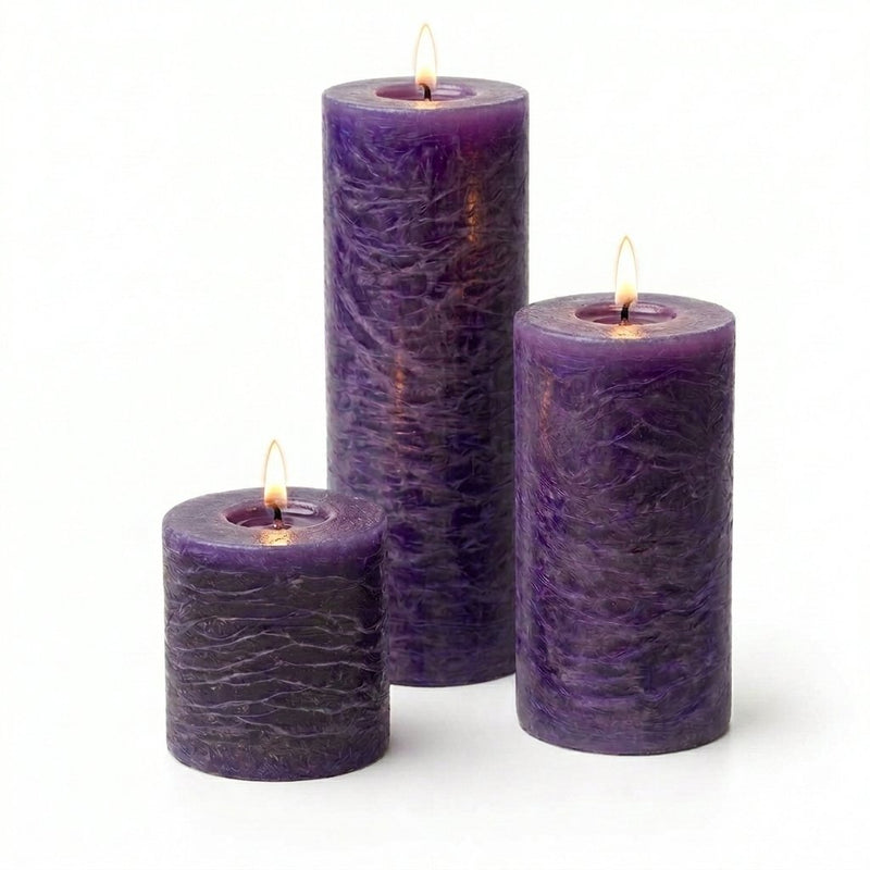 Richland Rustic Pillar Candle 3"x3", 3"x6" & 3"x9" Purple Set of 36 - thumbnail number 2