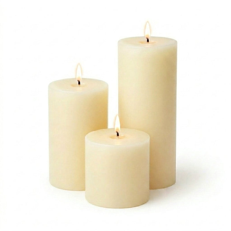 Richland Pillar Candles 4"x4", 4"x6" & 4"x9" Ivory Set of 3 - thumbnail number 2
