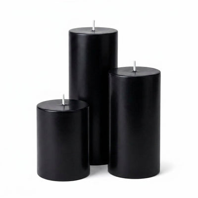 Richland Pillar Candles 4"x6", 4"x9" & 4"x12" Black Set of 3