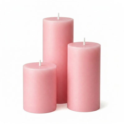 Richland Pillar Candles 4"x6", 4"x9" & 4"x12" Pink Set of 3